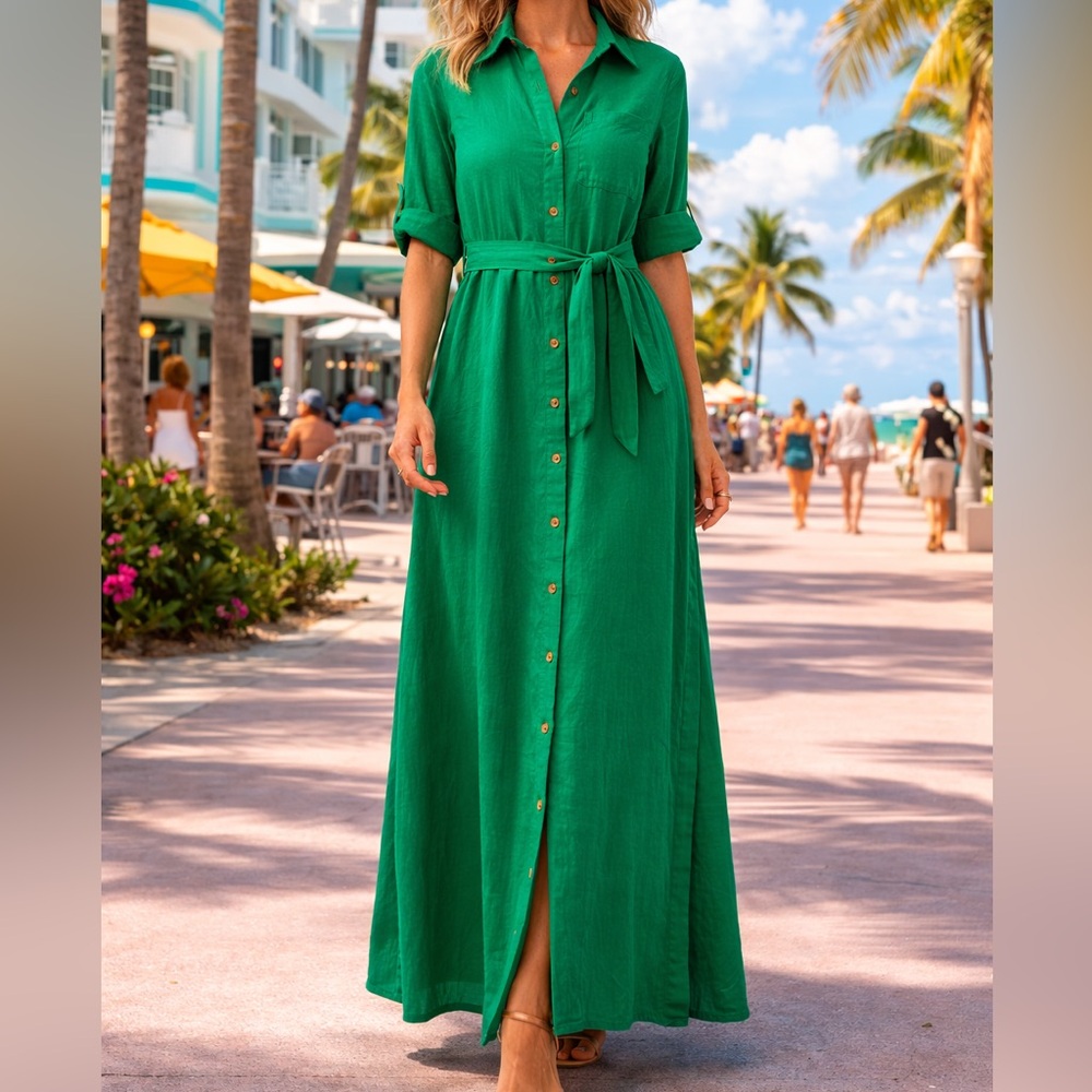 LOFT Kelly Green Shirt Dress